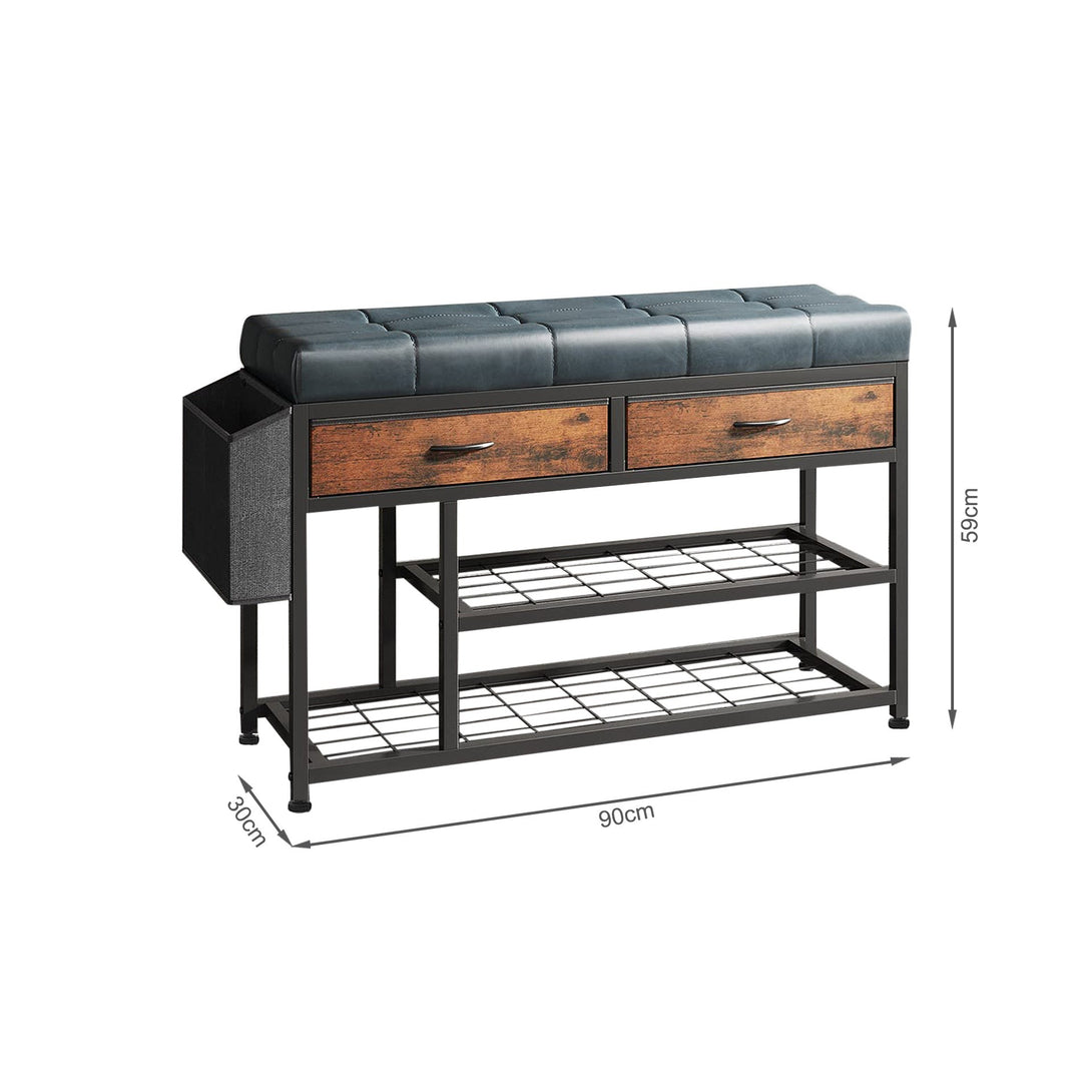 Plover Shoe Rack with Storage Bag - Rustic Brown+Blue