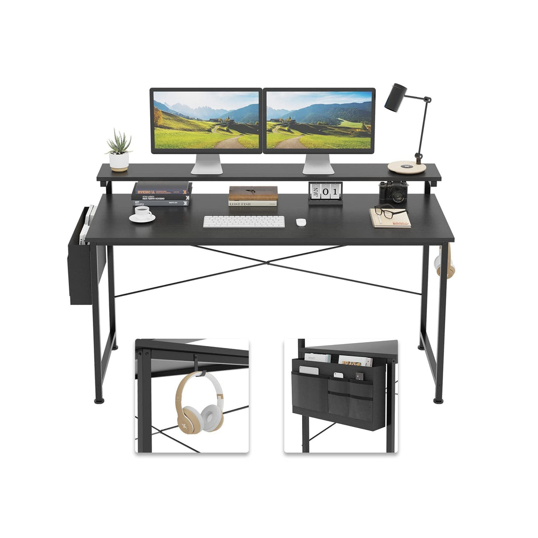 Jacob 140cm Computer Desk with Adjustable Monitor Stand - Black