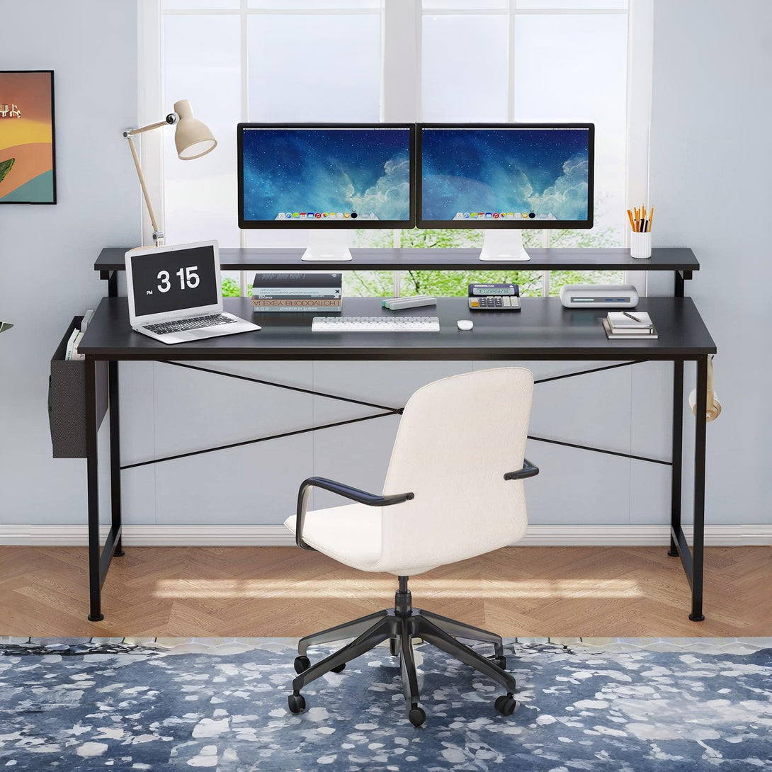 Jacob 140cm Computer Desk with Adjustable Monitor Stand - Black