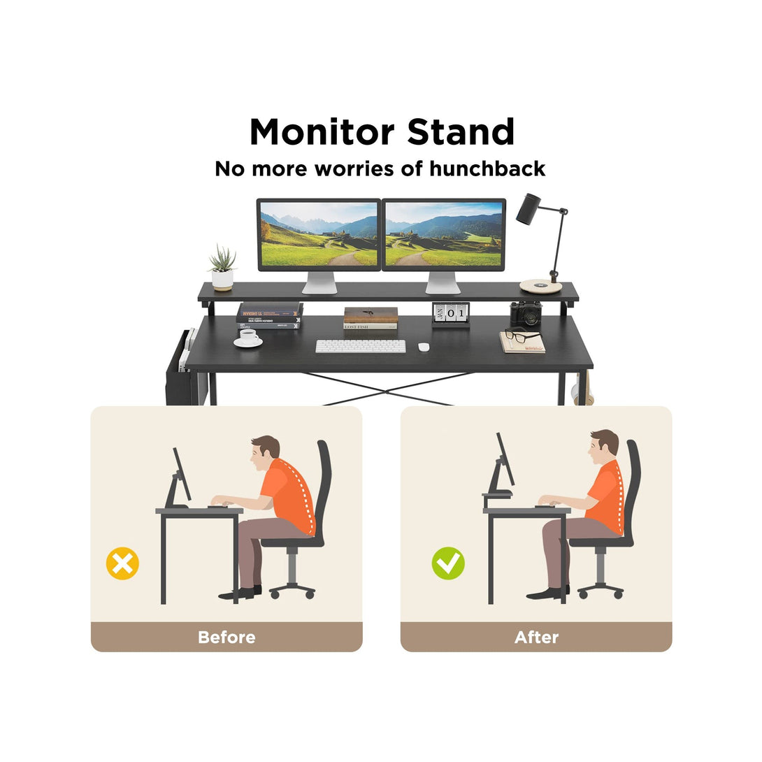 Jacob 140cm Computer Desk with Adjustable Monitor Stand - Black