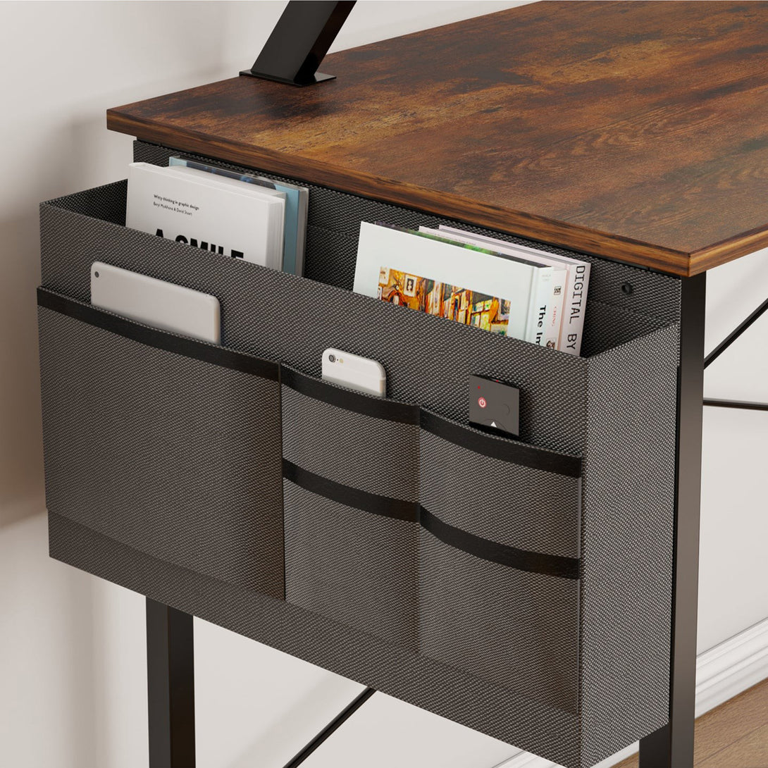 Logan 140cm Computer Desk with Storage Bag - Rustic Brown