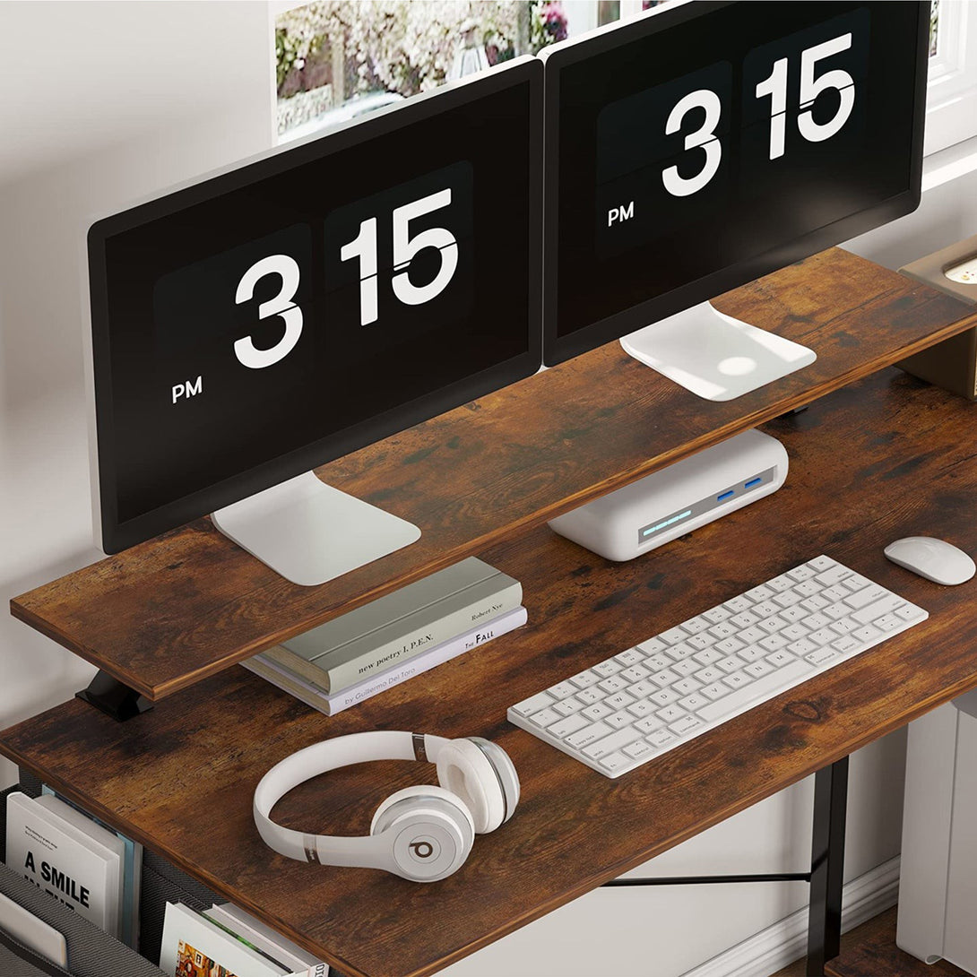 Logan 140cm Computer Desk with Storage Bag - Rustic Brown