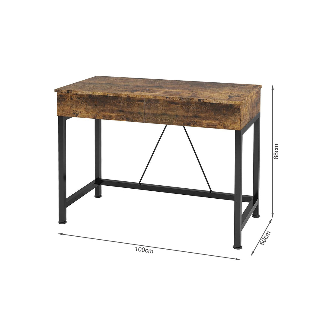 Brooks 100cm Computer Desk with 2 Drawers - Rustic Brown
