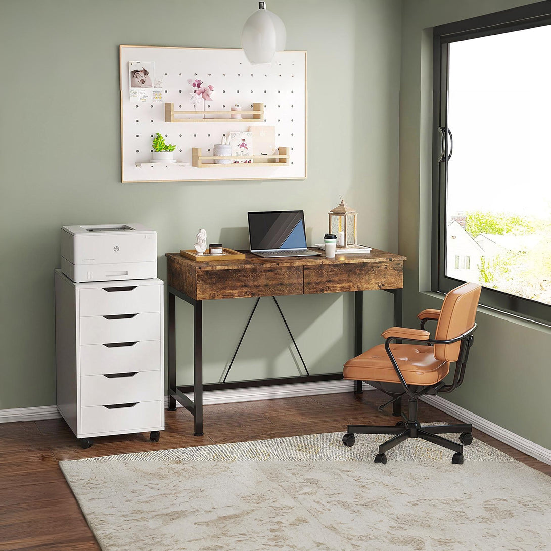 Brooks 100cm Computer Desk with 2 Drawers - Rustic Brown