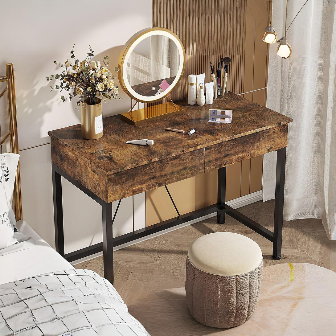 Brooks 100cm Computer Desk with 2 Drawers - Rustic Brown