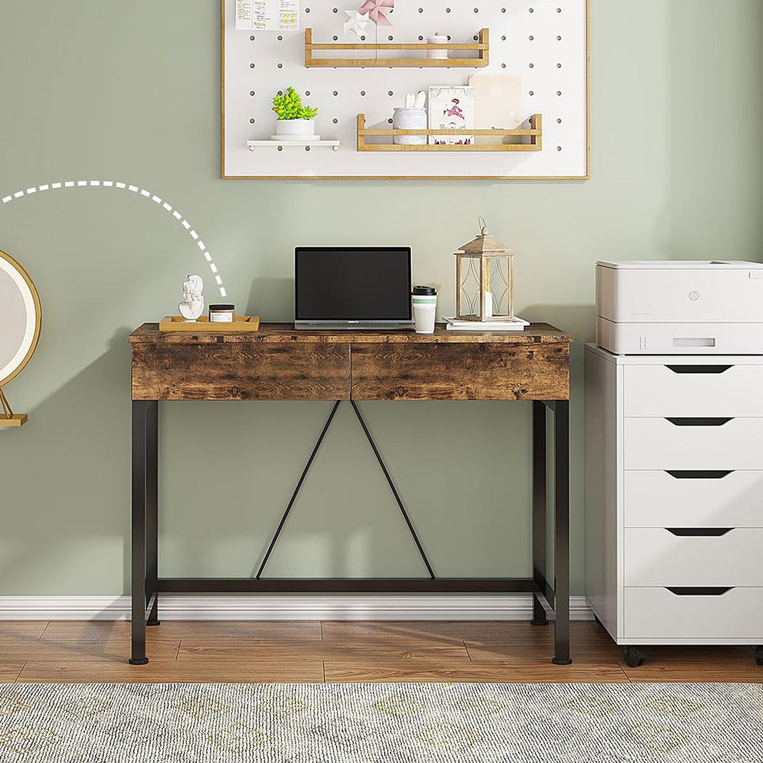 Brooks 100cm Computer Desk with 2 Drawers - Rustic Brown