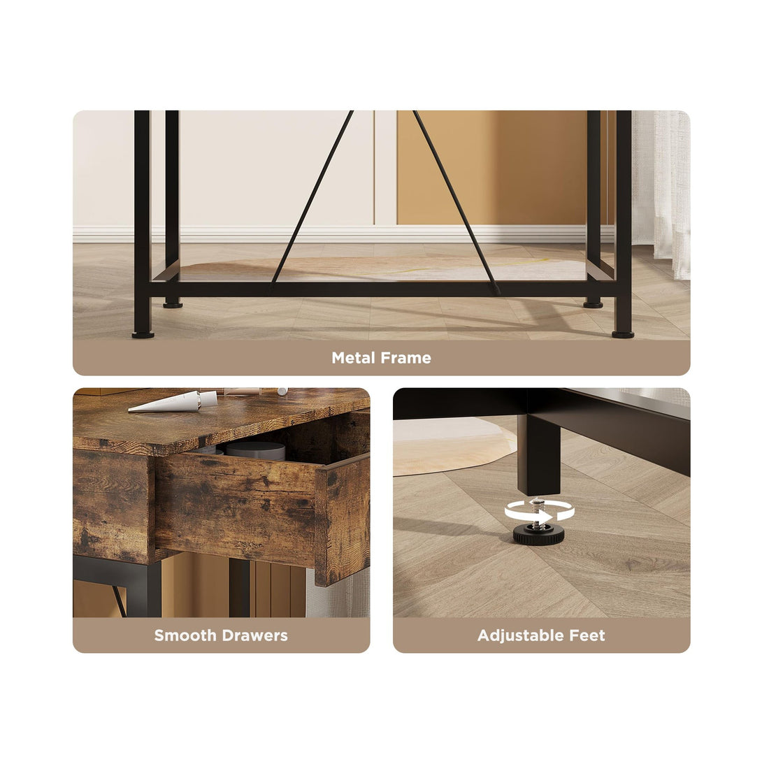 Brooks 100cm Computer Desk with 2 Drawers - Rustic Brown