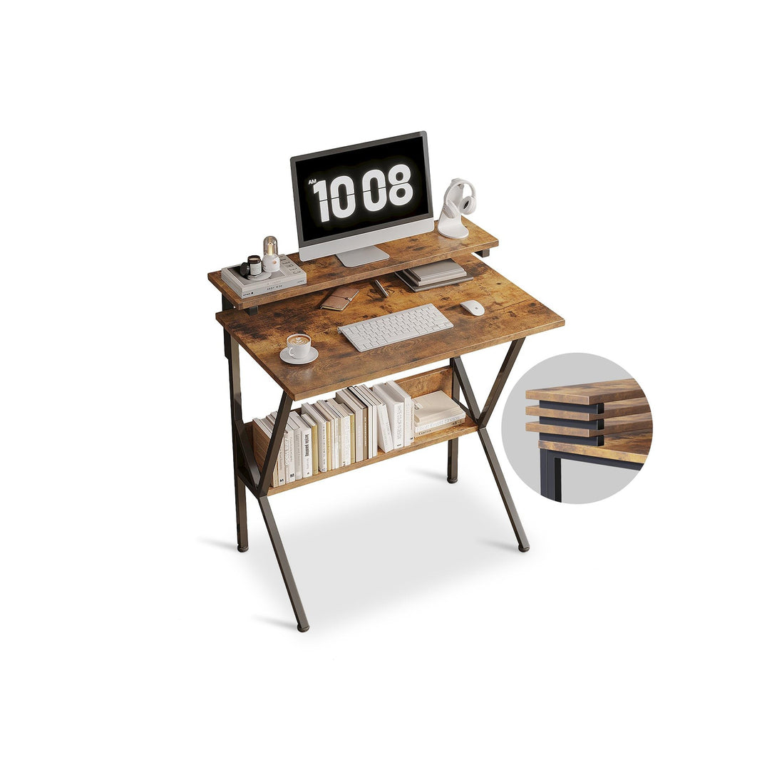 Parker Computer Desk with Adjustable Monitor Stand - Rustic Brown