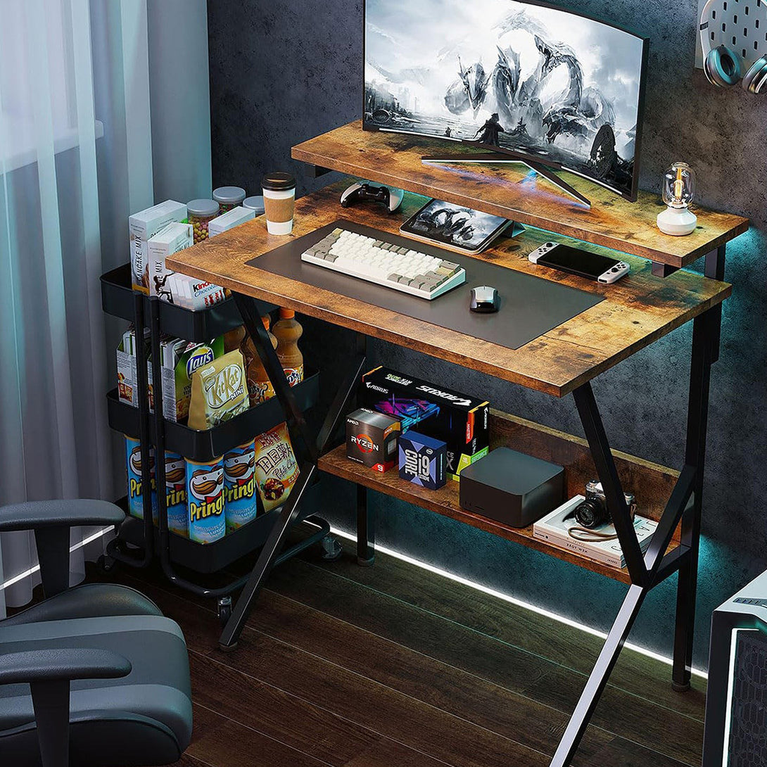 Parker Computer Desk with Adjustable Monitor Stand - Rustic Brown