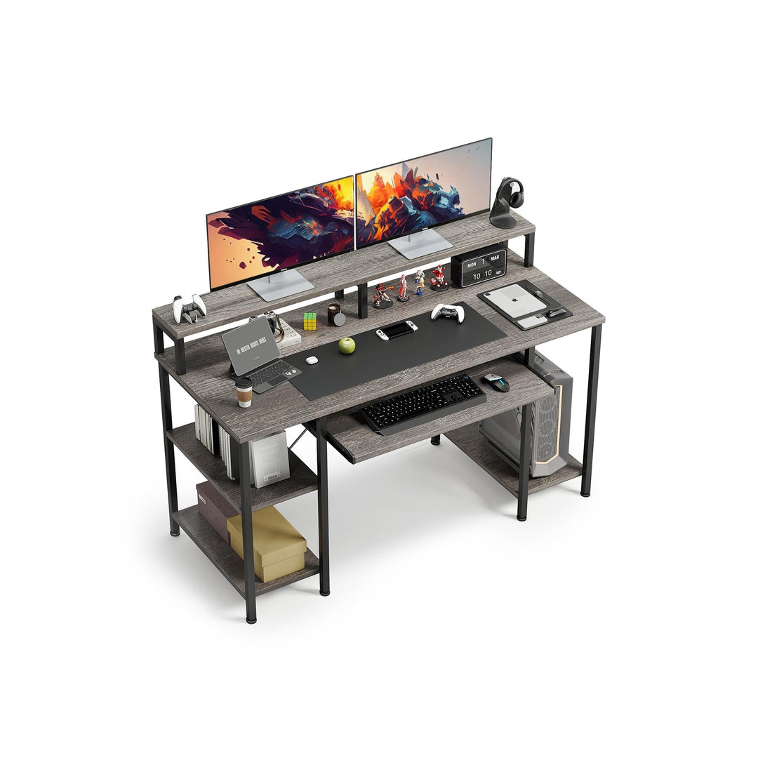 Tyler 120cm Computer Desk with Bookshelf - Grey Oak