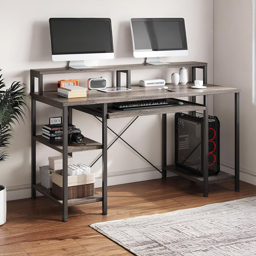 Tyler 120cm Computer Desk with Bookshelf - Grey Oak