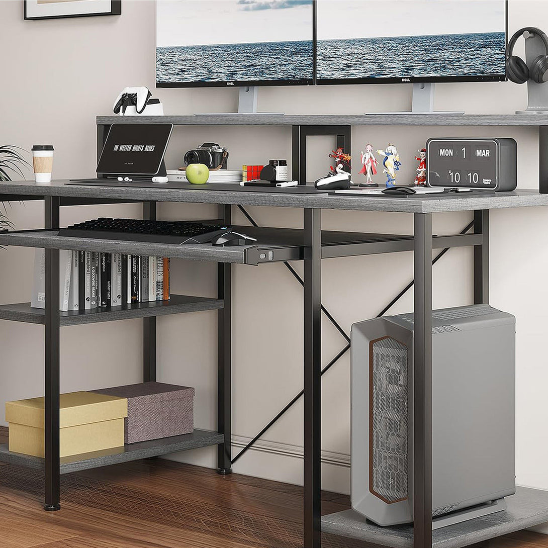 Tyler 120cm Computer Desk with Bookshelf - Grey Oak