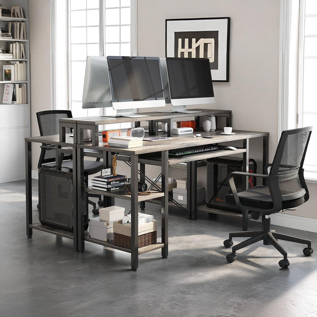 Tyler 120cm Computer Desk with Bookshelf - Grey Oak