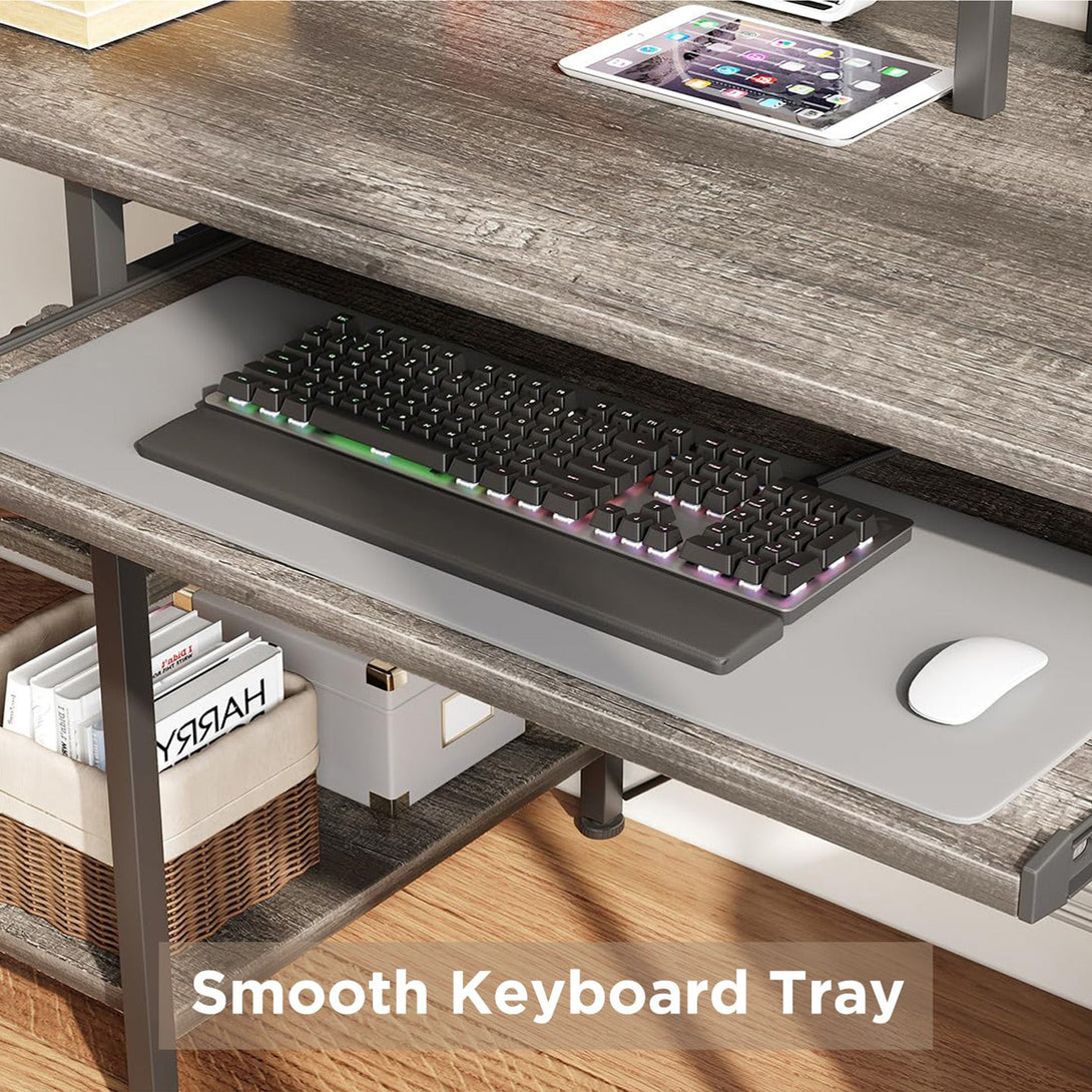 Tyler 120cm Computer Desk with Bookshelf - Grey Oak