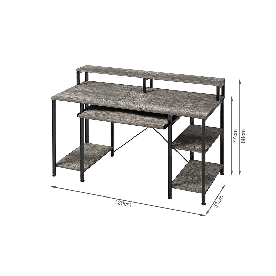 Tyler 120cm Computer Desk with Bookshelf - Grey Oak