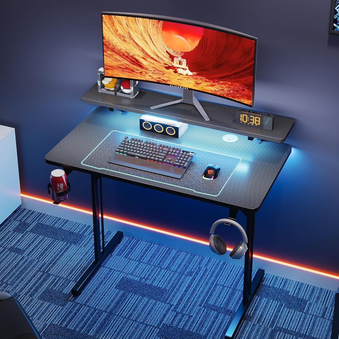 Tucker 80cm LED Gaming Desk - Carbon Black