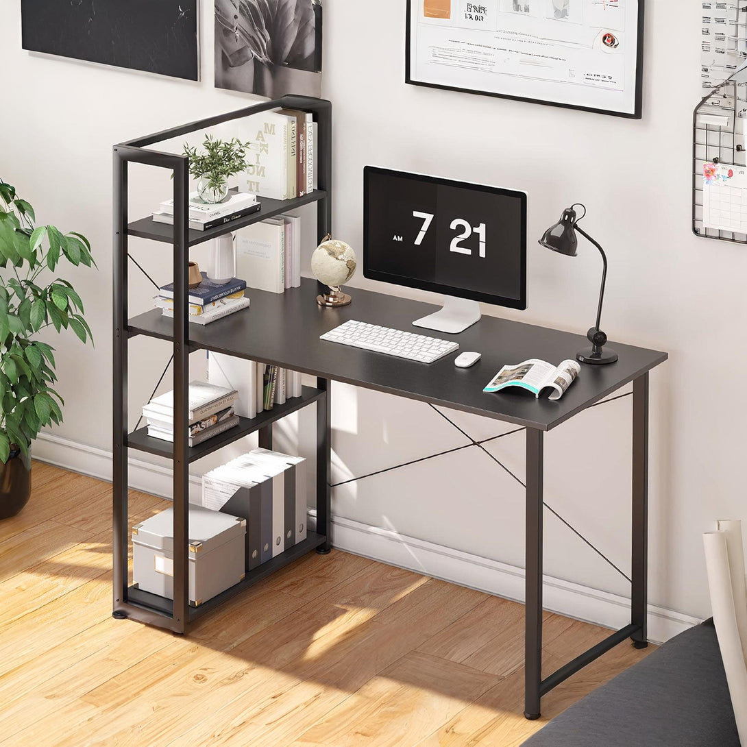 Kevin 120cm Computer Desk with Bookshelf - Black