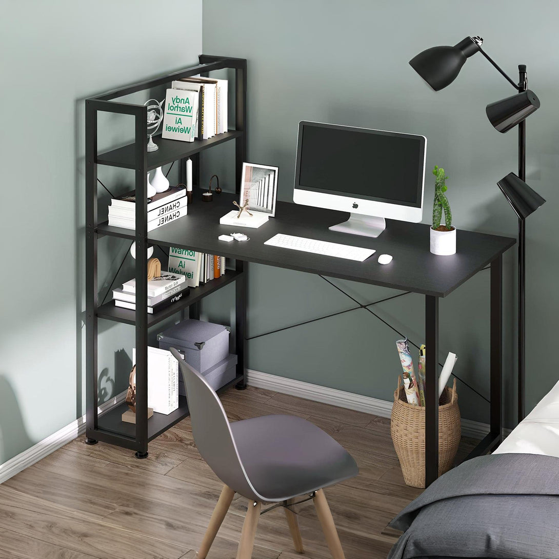 Kevin 120cm Computer Desk with Bookshelf - Black