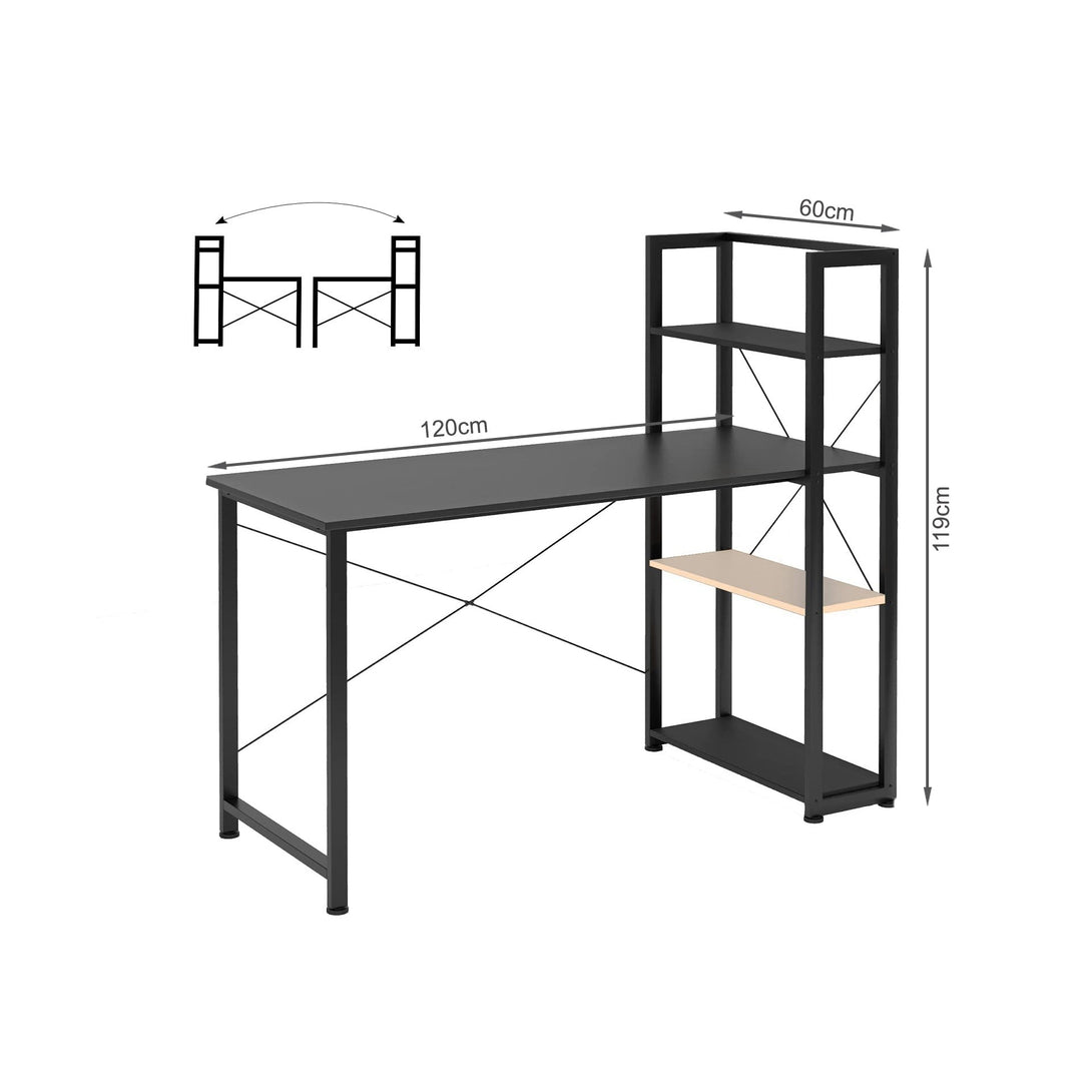Kevin 120cm Computer Desk with Bookshelf - Black