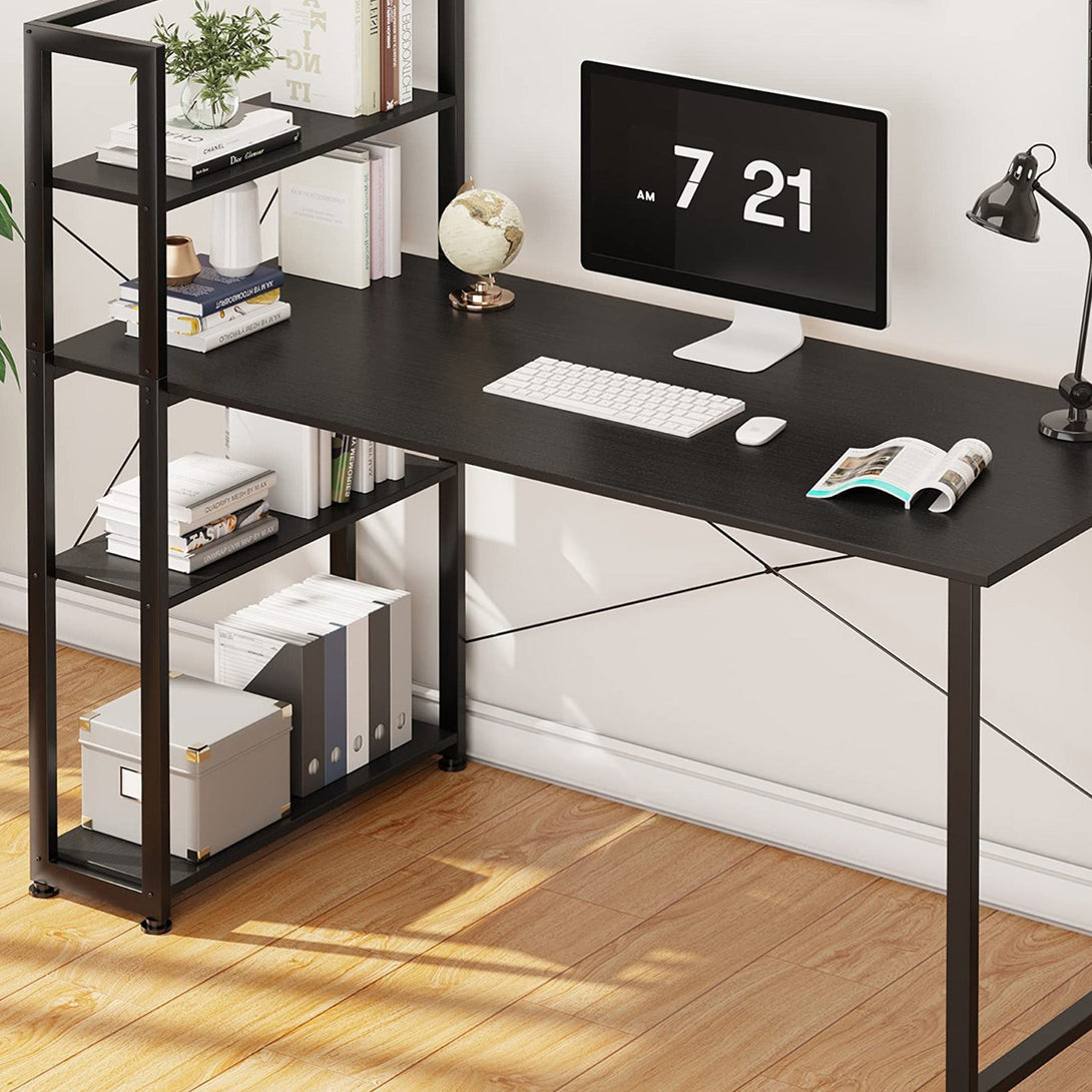 Kevin 140cm Computer Desk with Bookshelf - Black