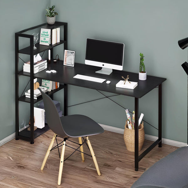 Kevin 140cm Computer Desk with Bookshelf - Black