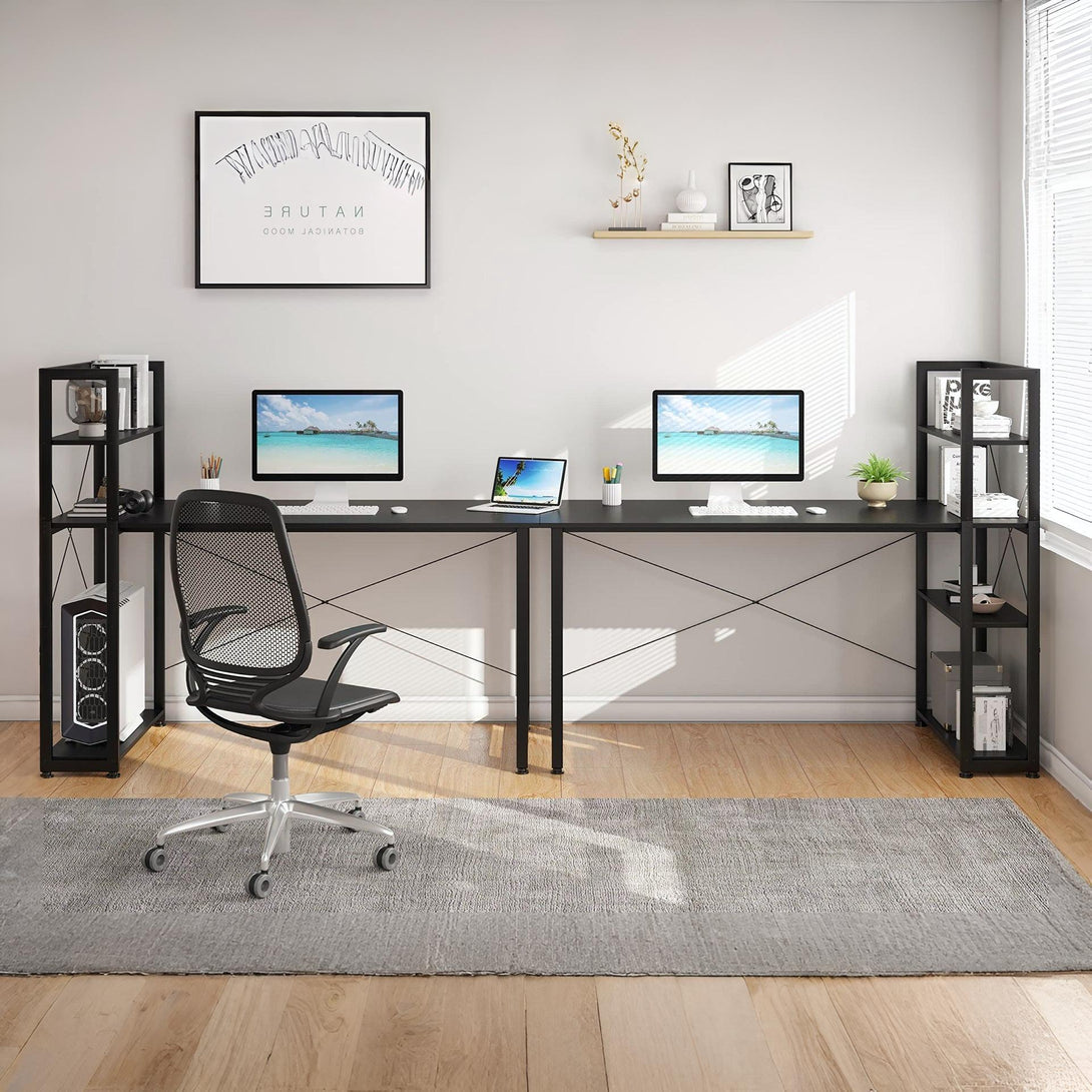 Kevin 140cm Computer Desk with Bookshelf - Black