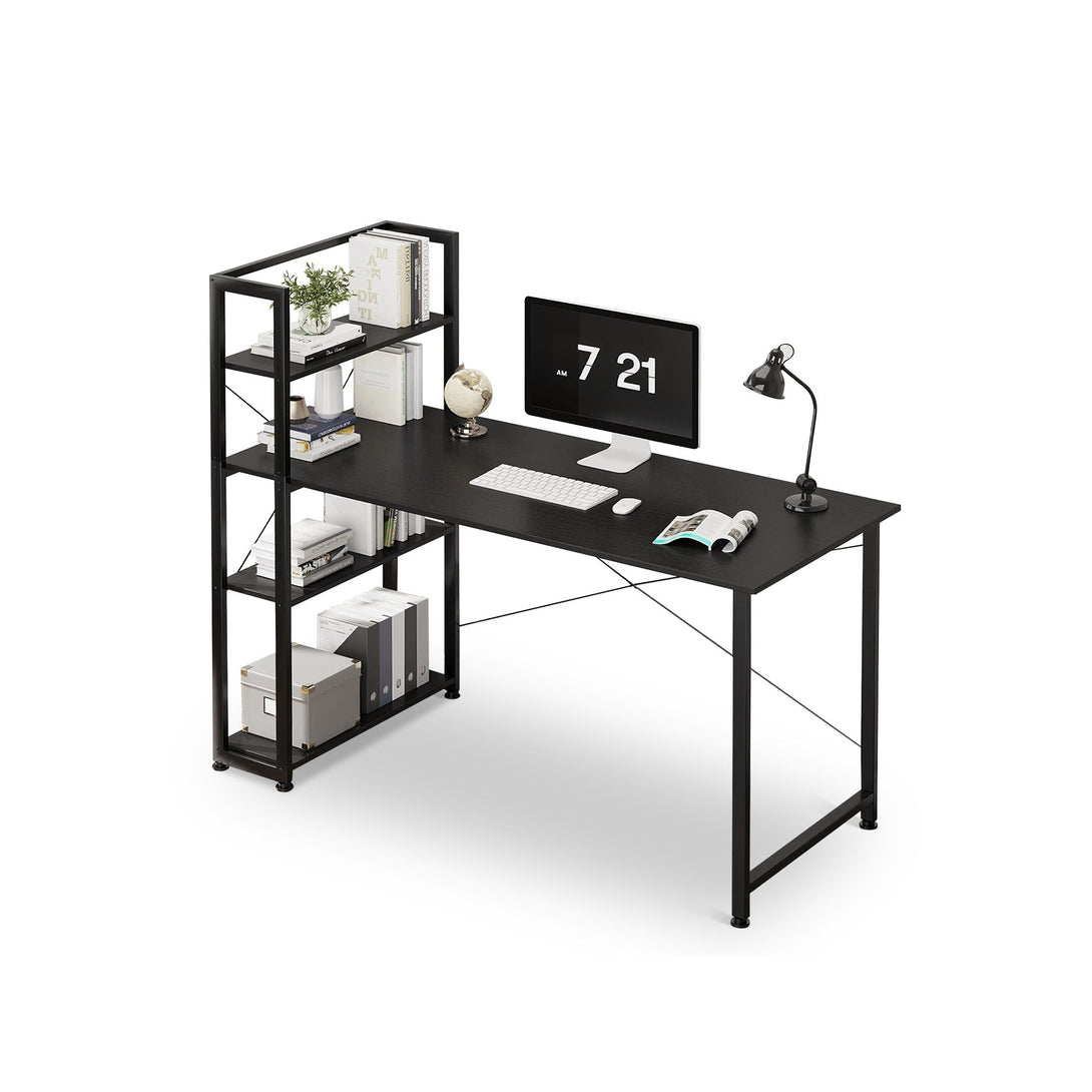 Kevin 140cm Computer Desk with Bookshelf - Black