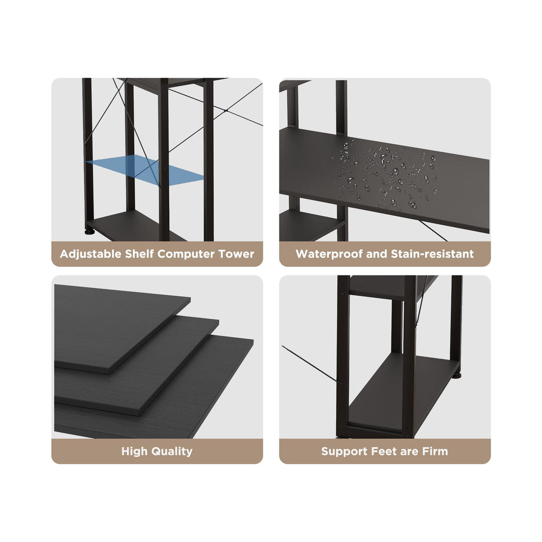 Kevin 140cm Computer Desk with Bookshelf - Black