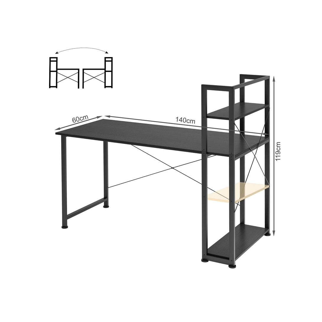 Kevin 140cm Computer Desk with Bookshelf - Black