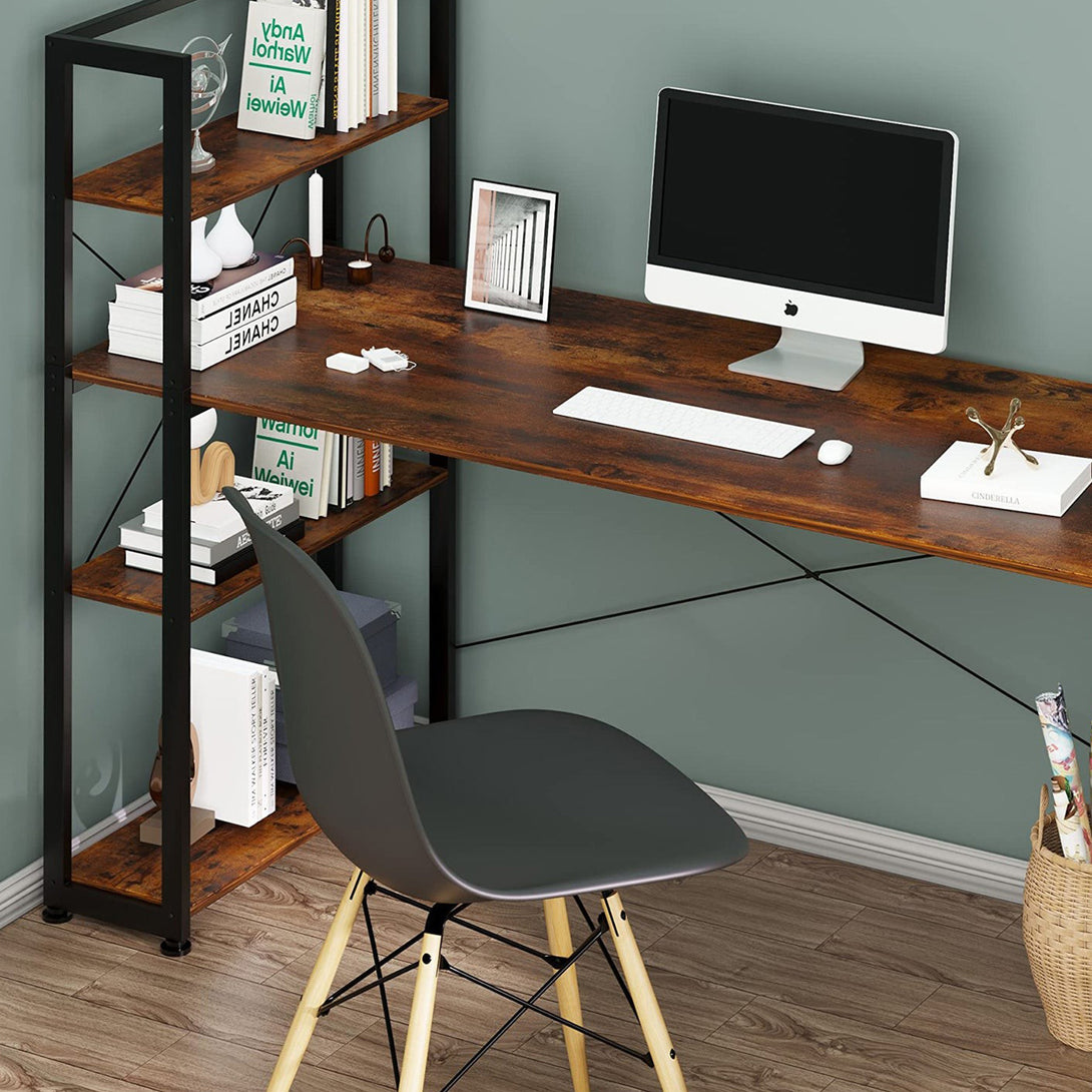 Kevin 160cm Computer Desk with Bookshelf - Rustic Brown