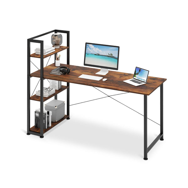 Kevin 160cm Computer Desk with Bookshelf - Rustic Brown