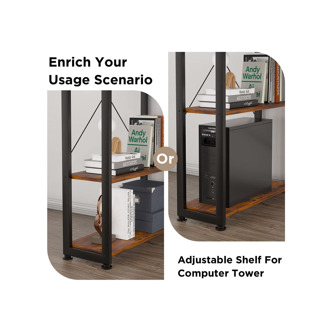 Kevin 160cm Computer Desk with Bookshelf - Rustic Brown
