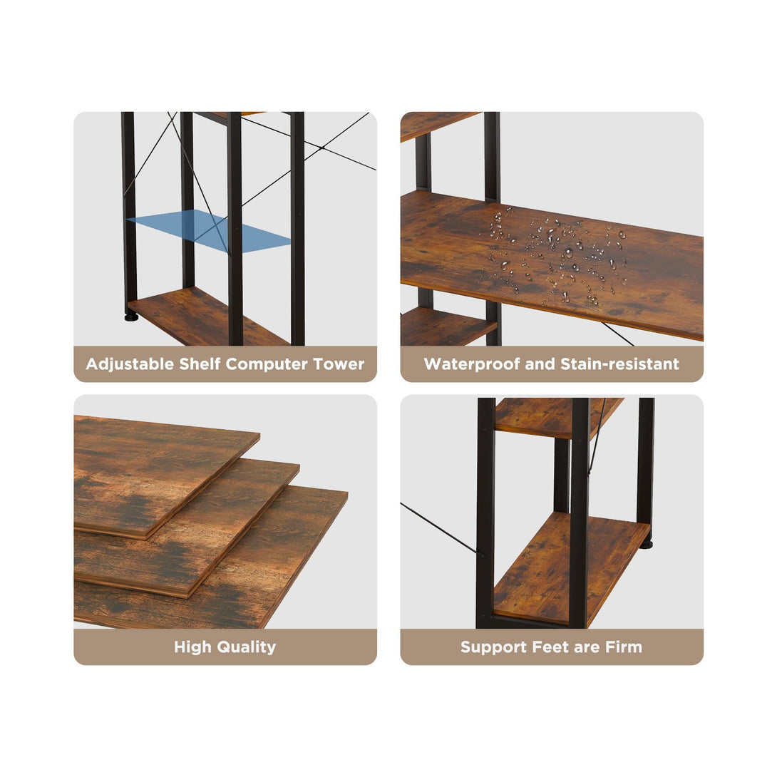 Kevin 160cm Computer Desk with Bookshelf - Rustic Brown