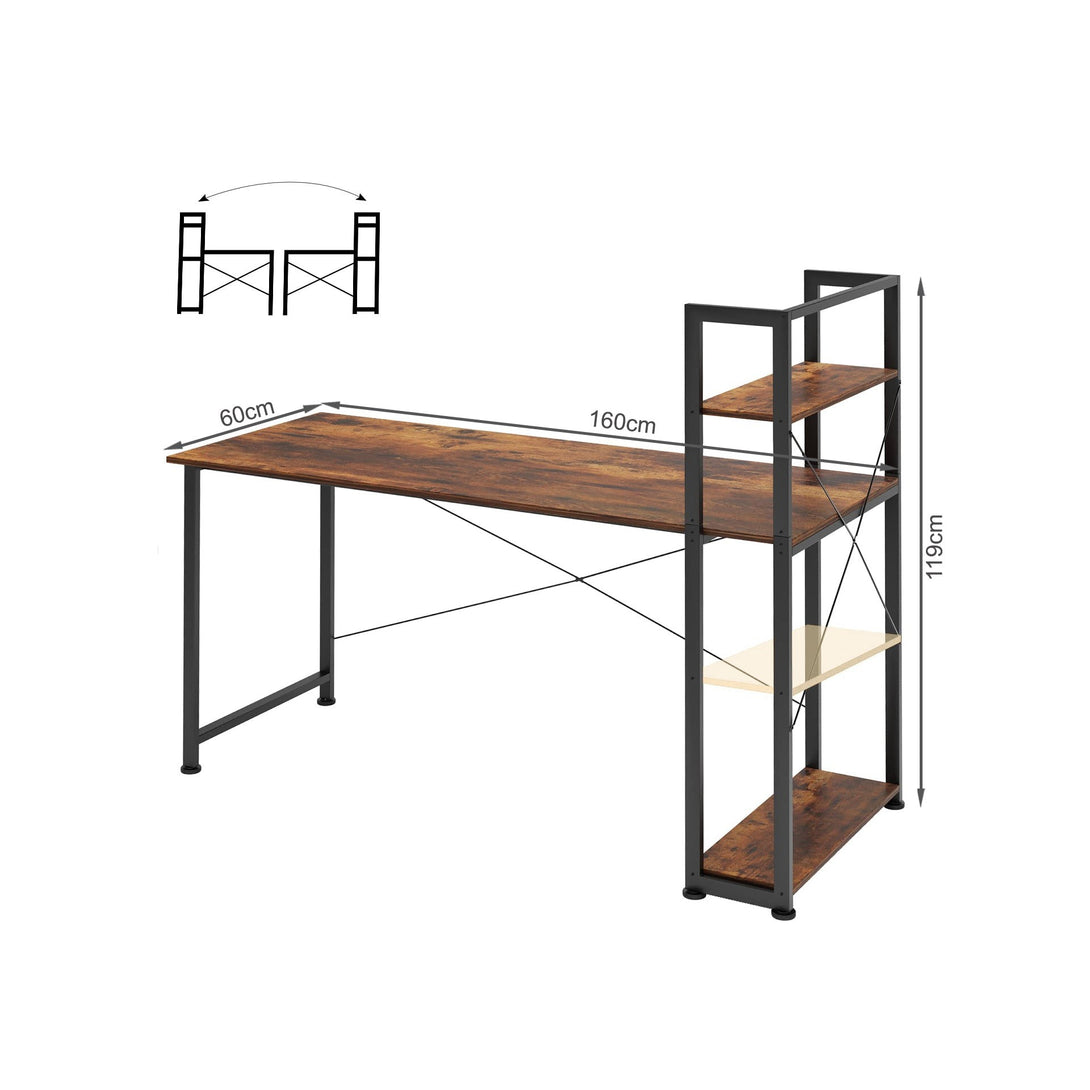 Kevin 160cm Computer Desk with Bookshelf - Rustic Brown