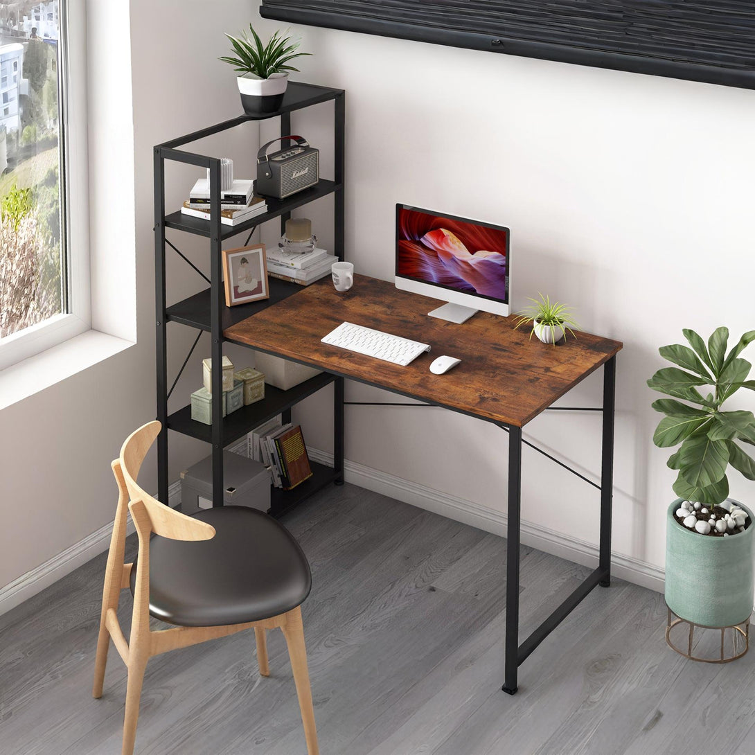 Zayden 120cm Computer Desk with Bookshelf - Rustic Brown + Black