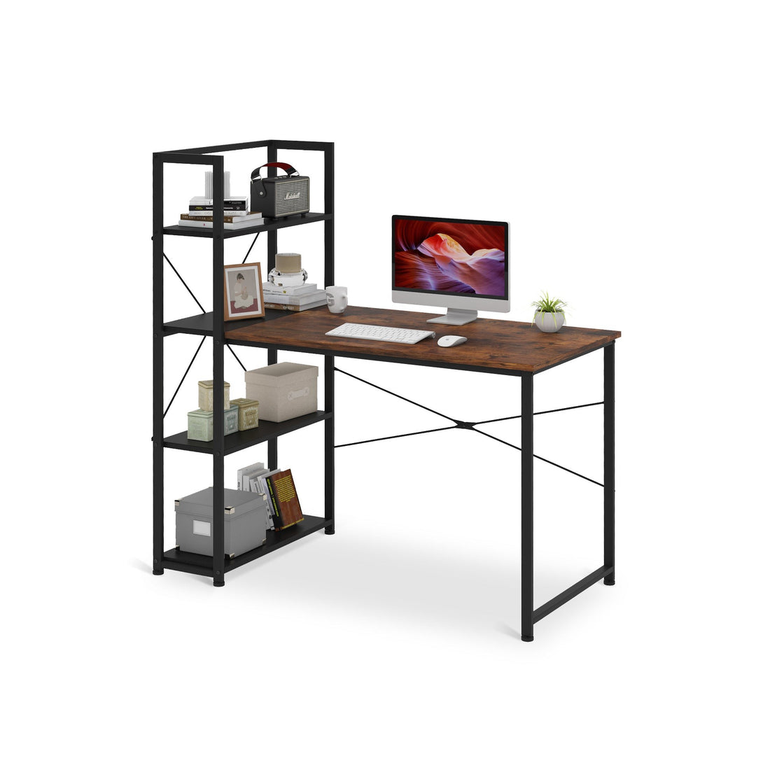 Zayden 120cm Computer Desk with Bookshelf - Rustic Brown + Black