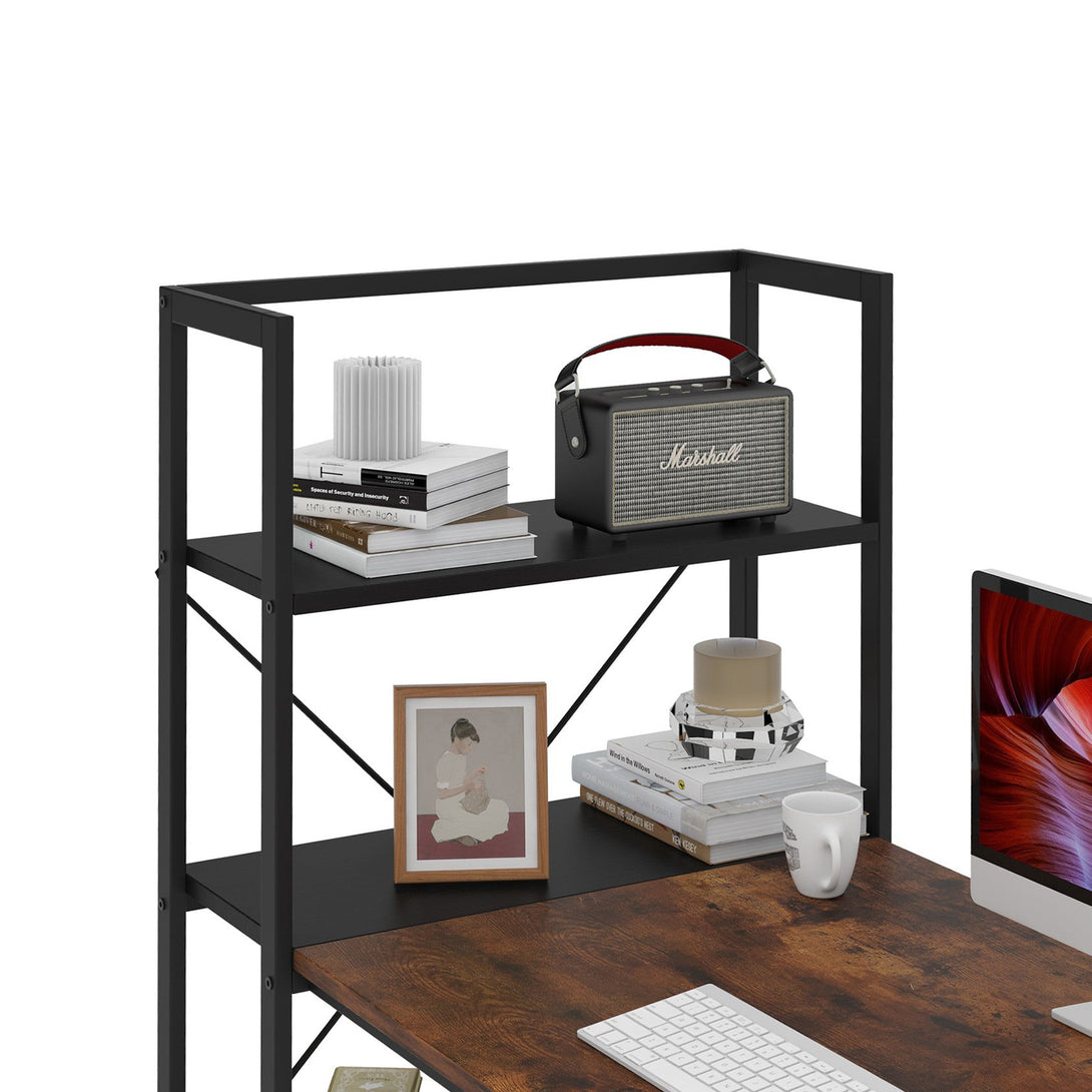 Zayden 120cm Computer Desk with Bookshelf - Rustic Brown + Black