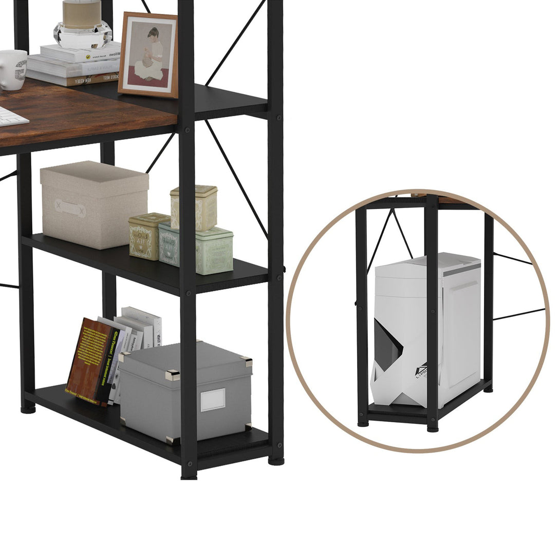 Zayden 120cm Computer Desk with Bookshelf - Rustic Brown + Black