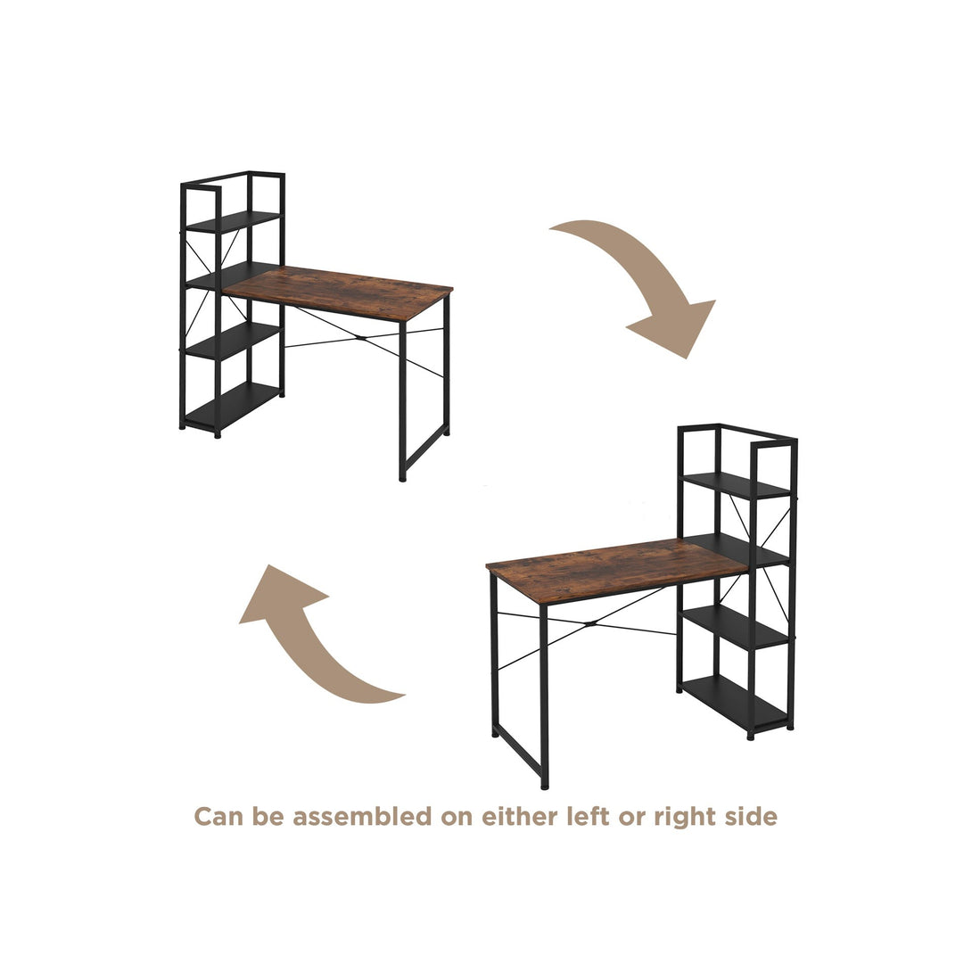 Zayden 120cm Computer Desk with Bookshelf - Rustic Brown + Black