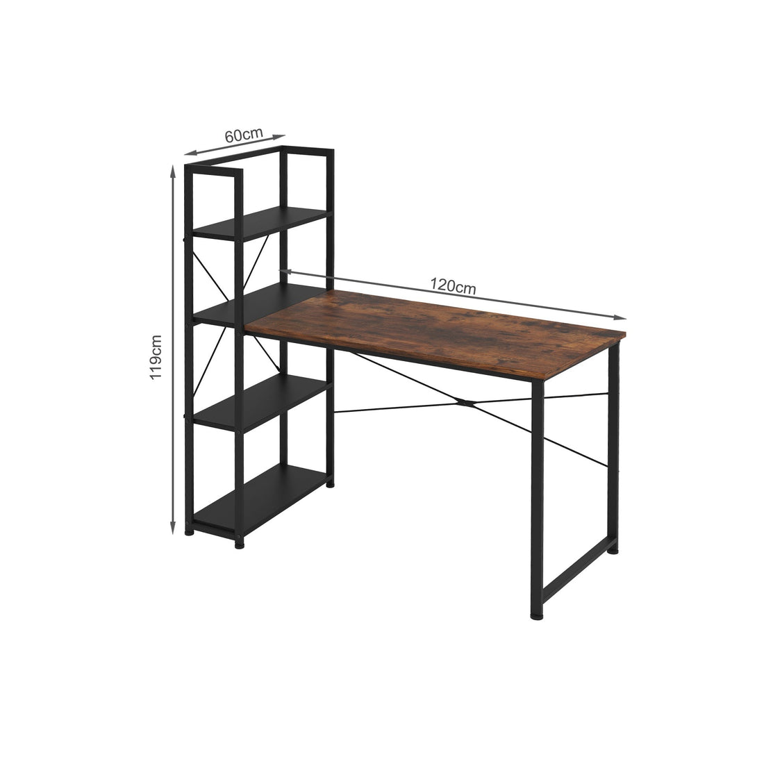 Zayden 120cm Computer Desk with Bookshelf - Rustic Brown + Black