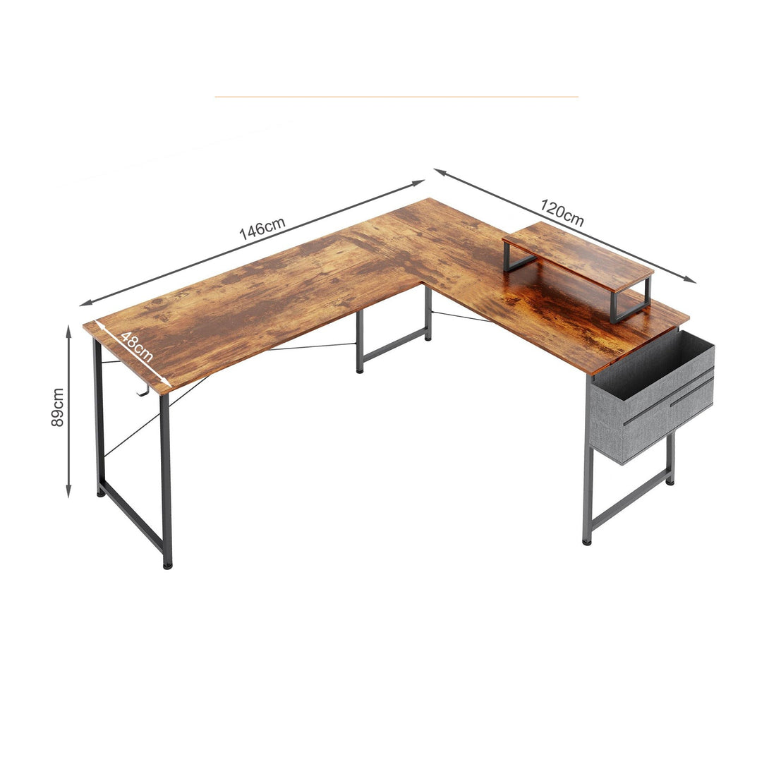 Felix Computer Corner Desk with Storage Bag - Rustic Brown