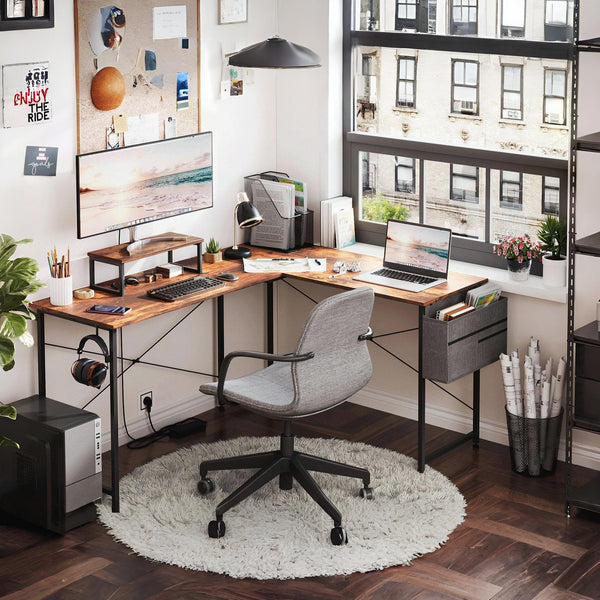 Felix Computer Corner Desk with Storage Bag - Rustic Brown