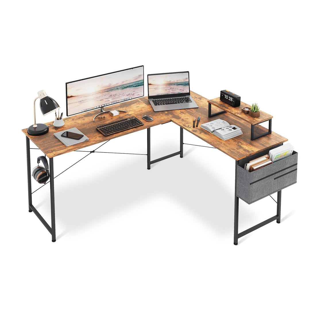 Felix Computer Corner Desk with Storage Bag - Rustic Brown