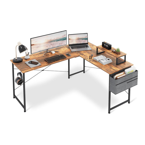 Felix Computer Corner Desk with Storage Bag - Rustic Brown