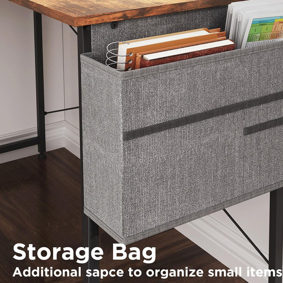 Felix Computer Corner Desk with Storage Bag - Rustic Brown