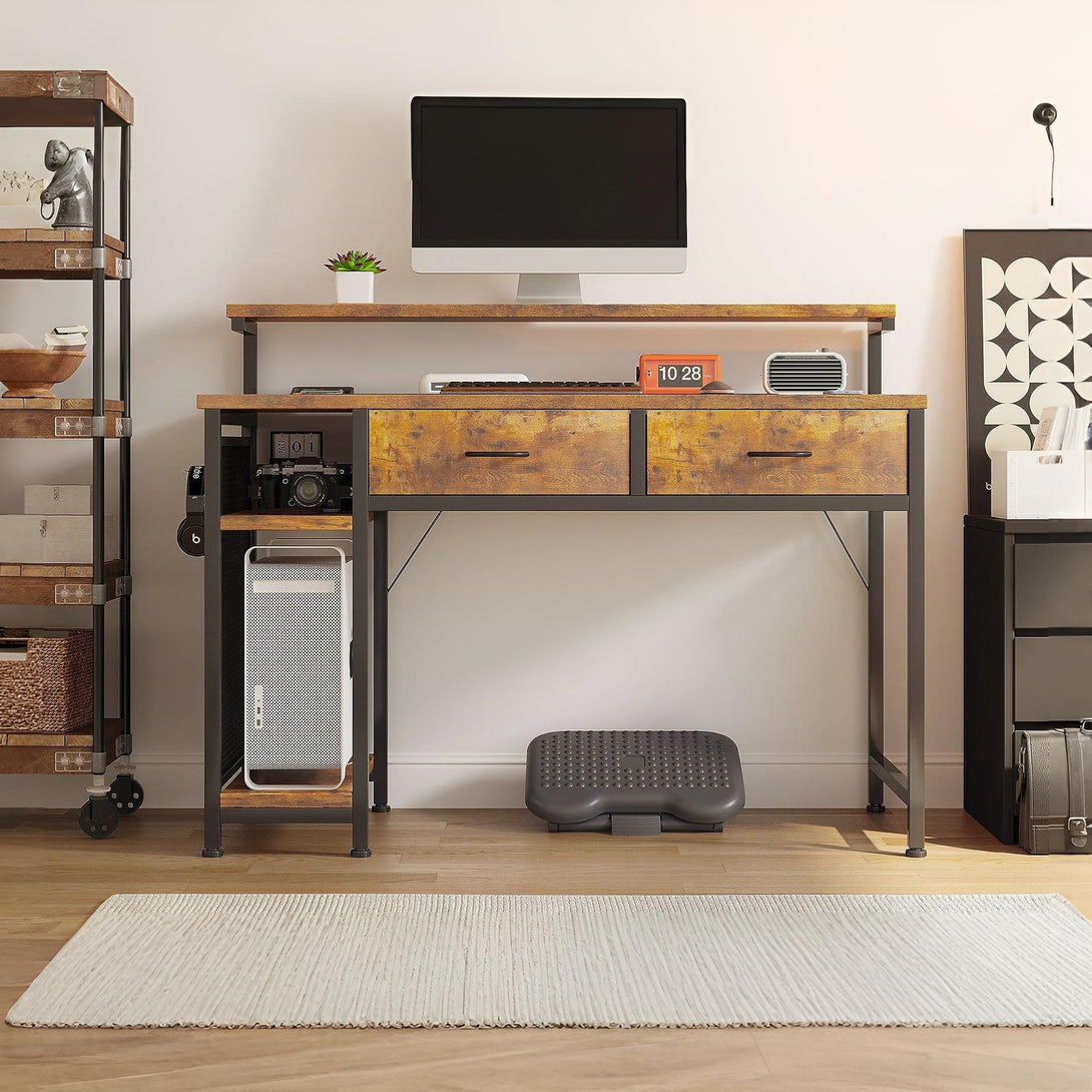 Emilio 100cm Computer Desk with 2 Drawers - Rustic Brown