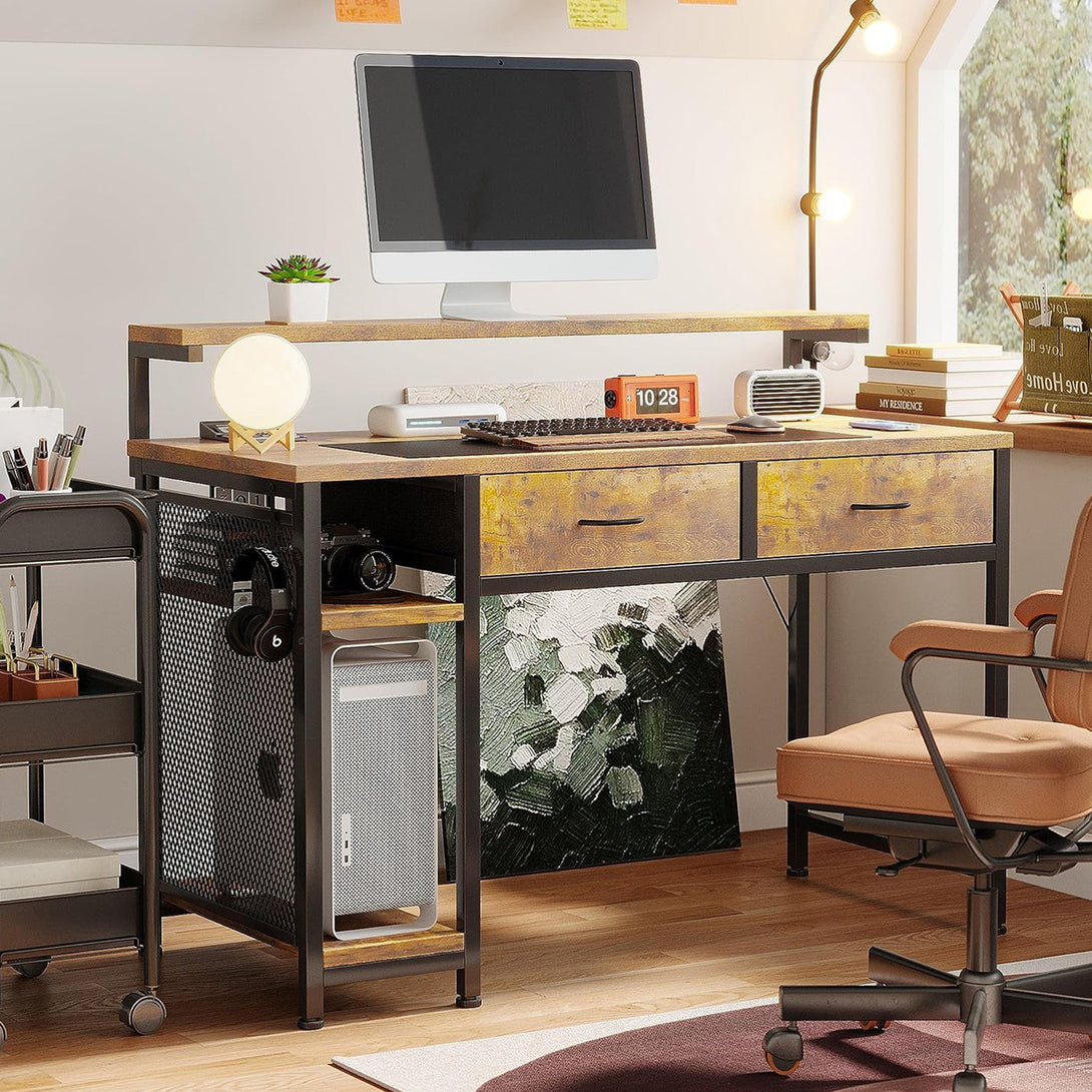 Emilio 100cm Computer Desk with 2 Drawers - Rustic Brown