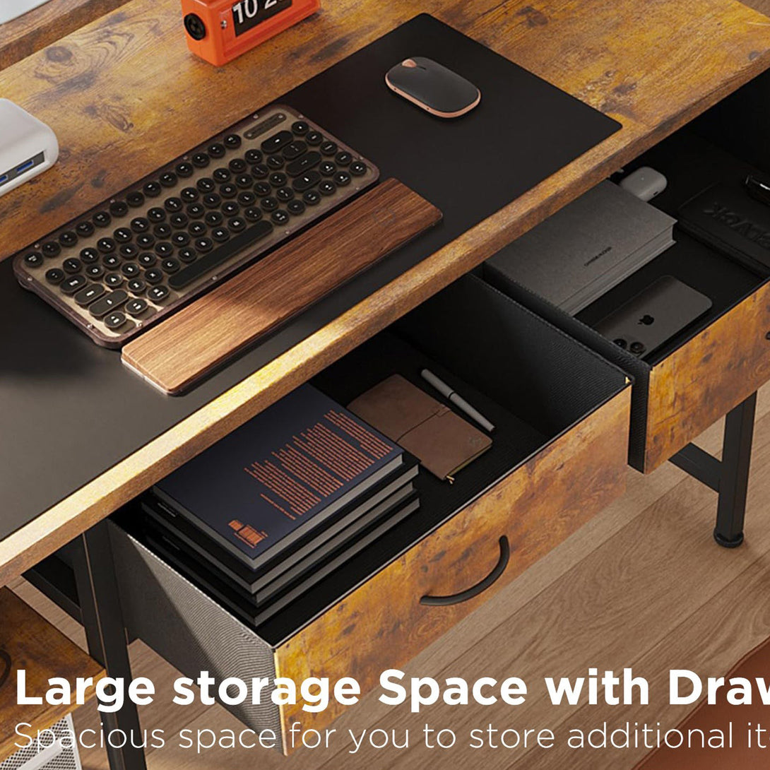 Emilio 100cm Computer Desk with 2 Drawers - Rustic Brown