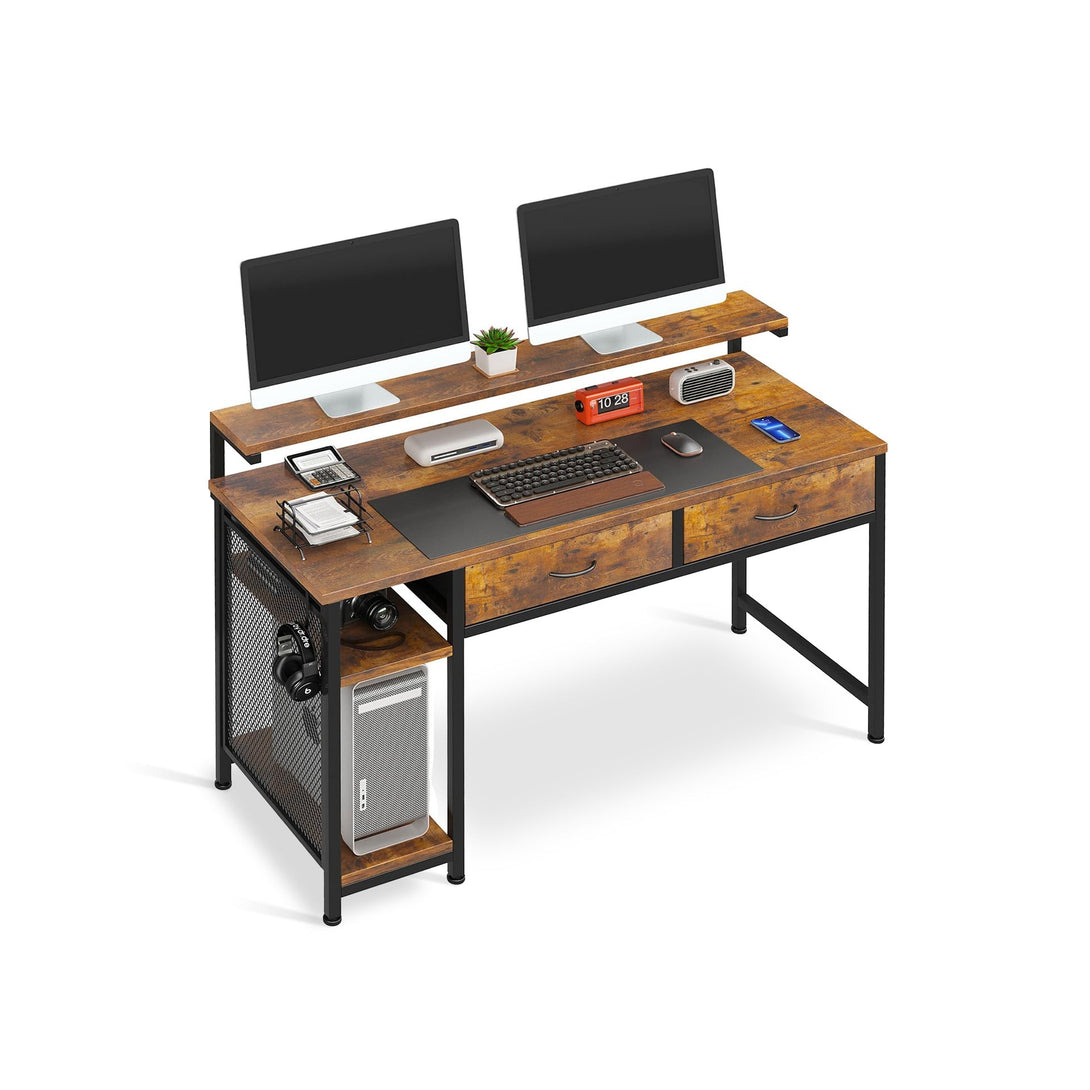 Emilio 120cm Computer Desk with 2 Drawers - Rustic Brown
