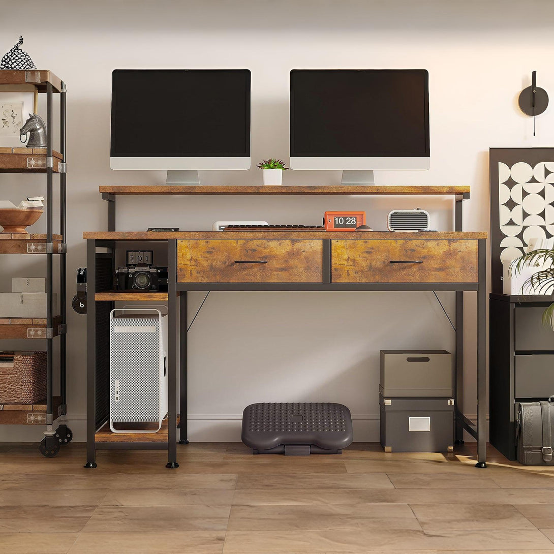 Emilio 120cm Computer Desk with 2 Drawers - Rustic Brown